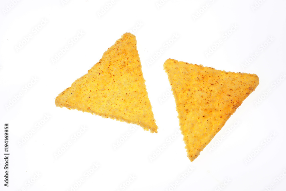 Fototapeta premium Corn tortilla nachos snack on a white background