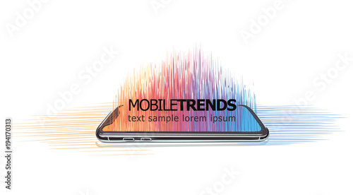 Colorful lines spreading from phone in horisotal position abstract concept illustration. Vector.