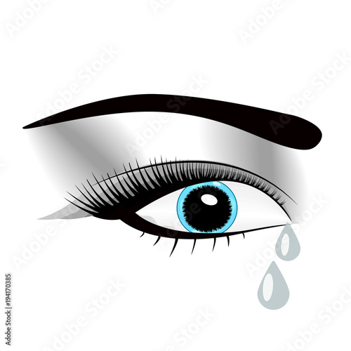 Beautiful watercolor illustration with crying eyes. Black illustration. Women s watery eyes. Eyes with flowing mascara on isolated background.