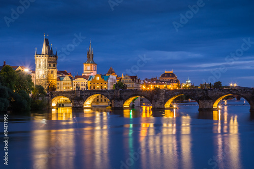 Charles bridge in Prague city - night view