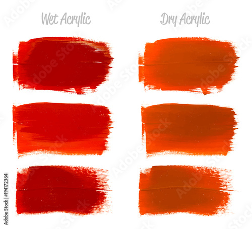 Vector crimson red paint smear stroke stain set. Abstract red glittering textured art illustration. Acrylic Texture Paint Stain Illustration. Hand drawn brush strokes vector elements. Acrilyc strokes.