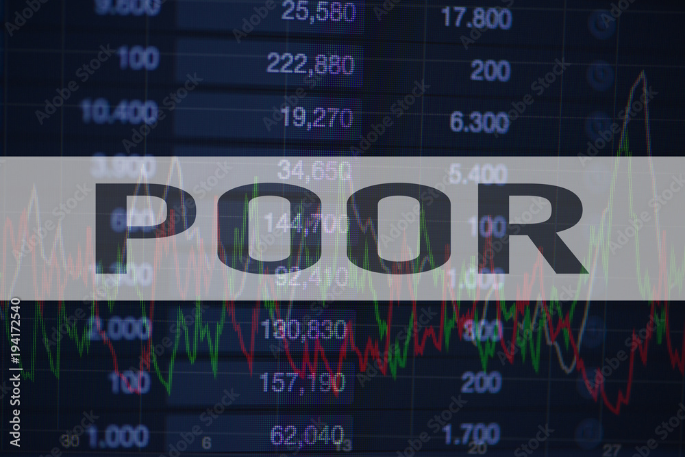 Obraz premium Background of numbers and trading charts with the word Poor written on top. Economy.