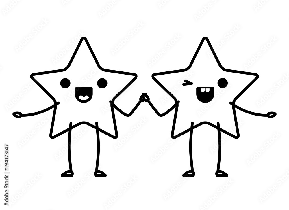 cute stars couple kawaii character vector illustration design