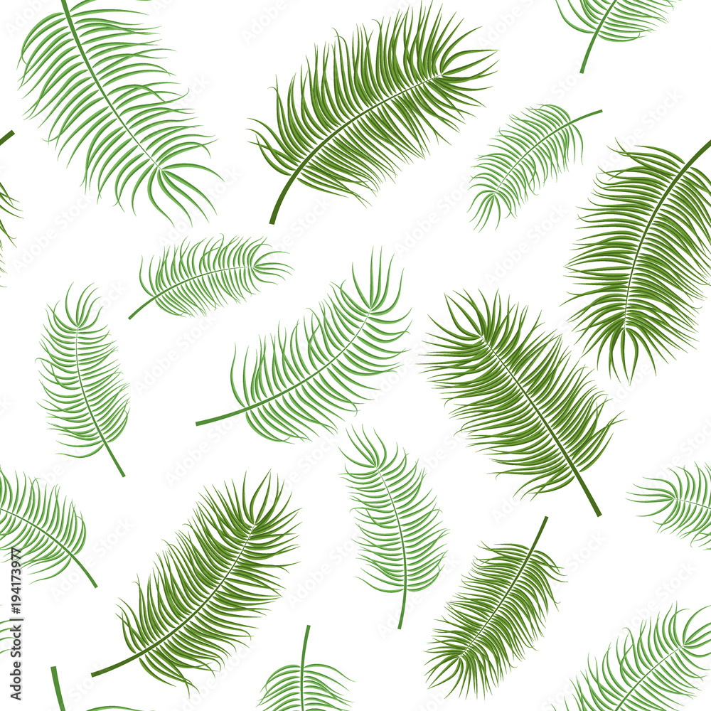 Green leaves on white background. Seamless pattern.
