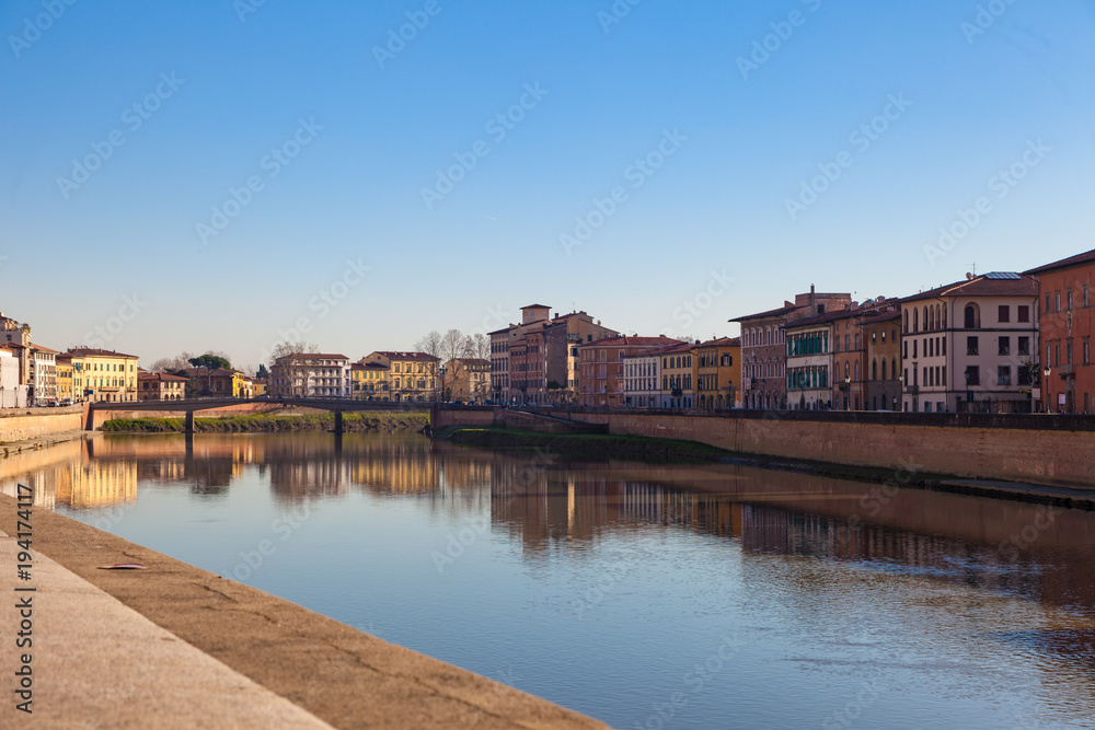 View of Arno river, Pisa, Tuscany, Italy, Europe