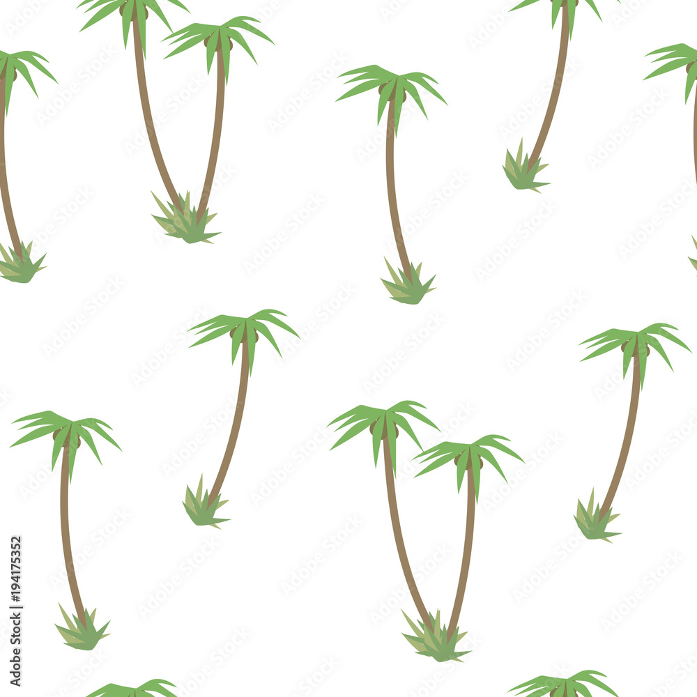 Light colored tropical with green palm trees and coconut seamless pattern Light colored tropical with green palm trees and coconut seamless pattern