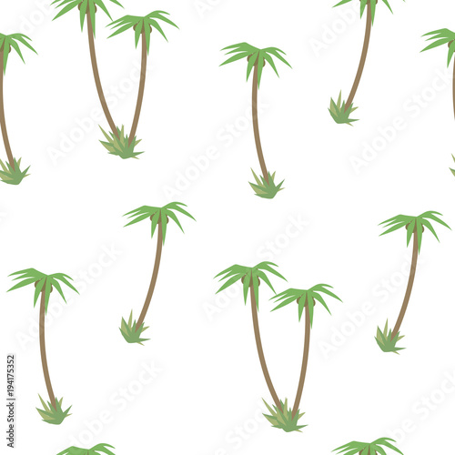 Light colored tropical with green palm trees and coconut seamless pattern