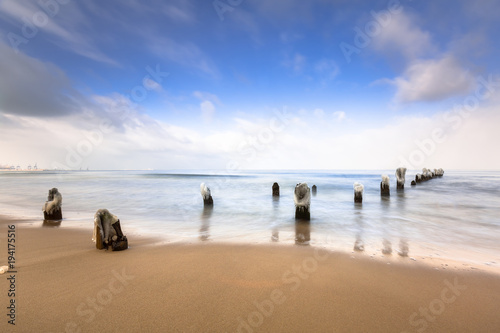 Wintery landscape of Baltic Sea in Gdansk, Poland