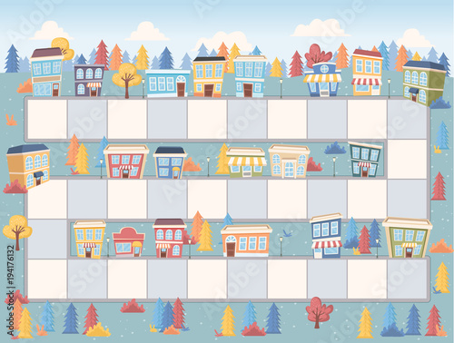 Board game with a block path on the city

