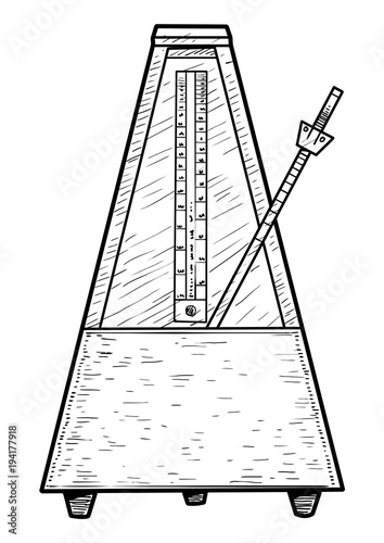 Metronome illustration, drawing, engraving, ink, line art, vector