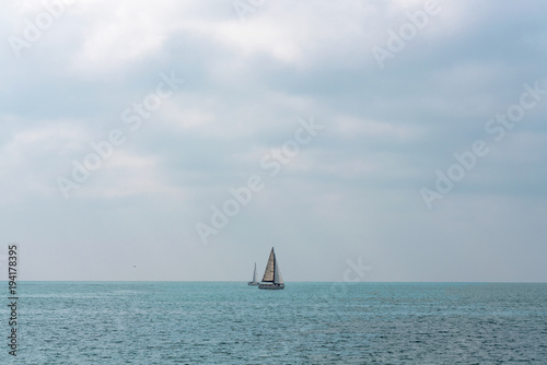 A small sailboat in the sea