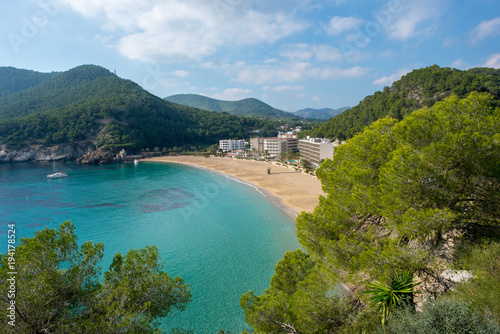 Aerial of San Vicente cove on the island of ibiza