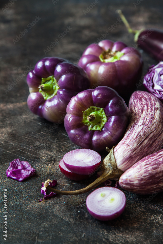 Set of purple vegetables on table