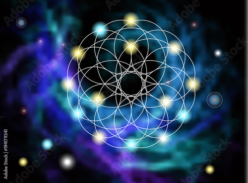 Abstract geometric symbol on blurred spiral background.
