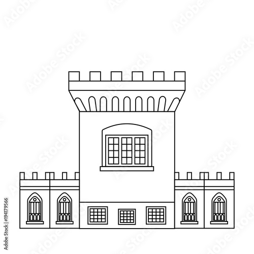 The Medieval Tower of Dublin Castle. Irish fortress vector illustration in flat line style. Stronghold in the capital of Ireland - top rated attraction image in outline design.