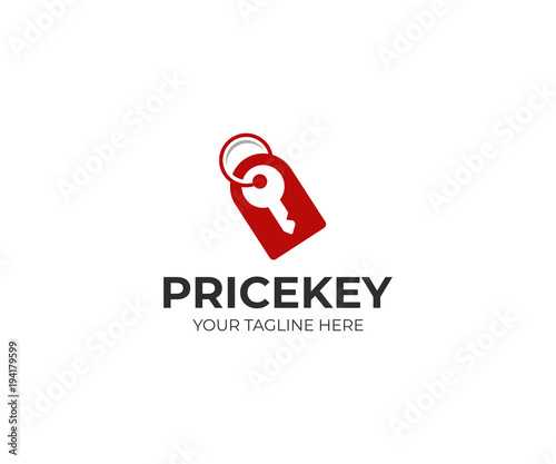 Price tag and key logo template. Price label and house key vector design. Key shop illustration