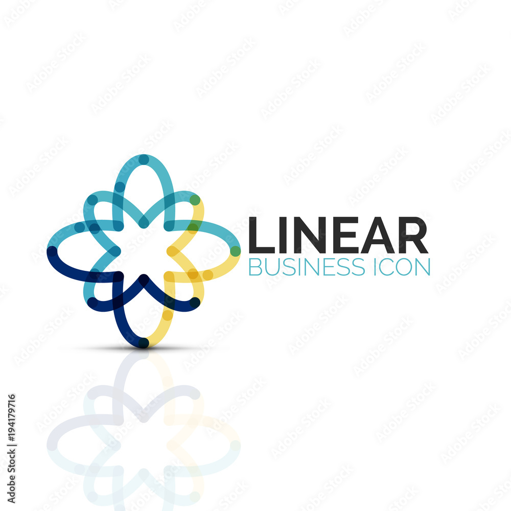 Fototapeta premium Abstract flower or star, linear thin line icon. Minimalistic business geometric shape symbol created with line segments