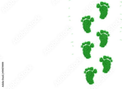 3d rendering a trace of the bare feet of an adult and a child overgrown with grass
