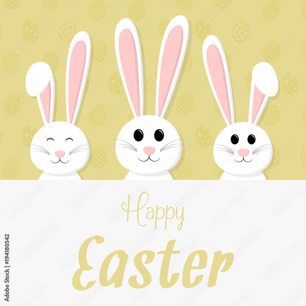Happy Easter - concept of a card with smiley bunny on a background with eggs. Vector. Happy Easter - concept of a card with smiley bunny on a background with eggs. Vector.