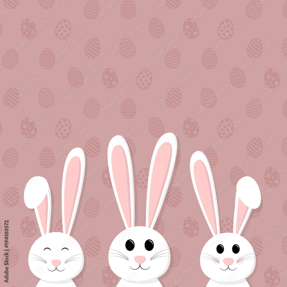 Template of an Easter card with smiley bunny on background with eggs. Vector. Template of an Easter card with smiley bunny on background with eggs. Vector.