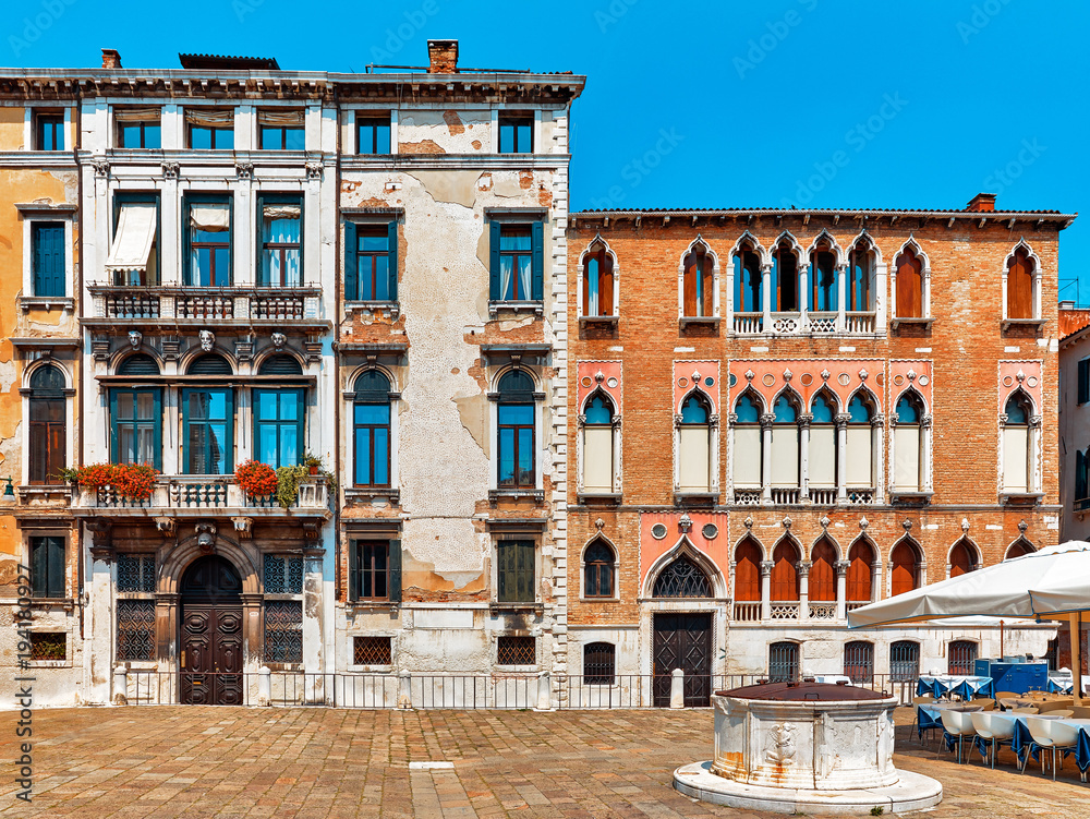 Vintage antique house in Venice Italy sunny summery day old city