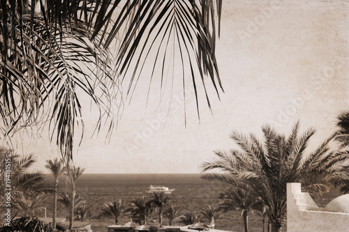 Artwork in retro style, Sea landscape, Egypt, Sharm El-Sheikh