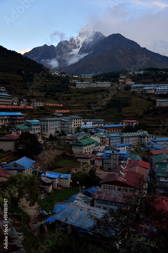 Obraz na plátně Early morning Namche Bazaar, View of Mt