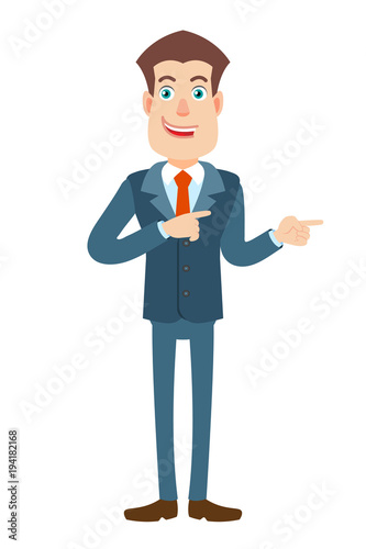 Businessman showing something beside of him