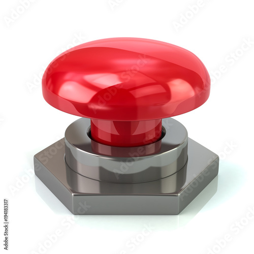 Large red button 3d illustration on white background