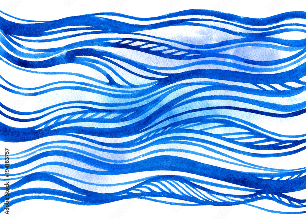 Watercolor hand painted brush strokes. Abstract blue lines background. Vivid aquarelle waves. Sea pattern. Watercolor hand painted brush strokes. Abstract blue lines background. Vivid aquarelle waves. Sea pattern.