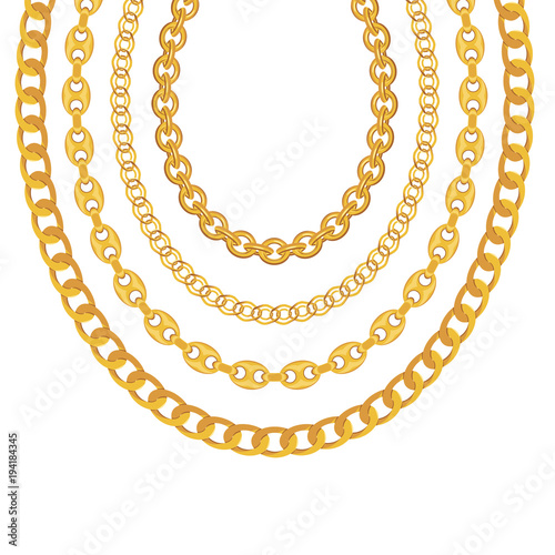 Gold Chain Jewelry on White Background. Vector Illustration