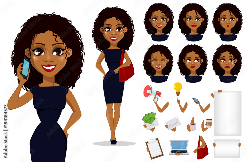 African American business woman cartoon character Stock Vector | Adobe ...