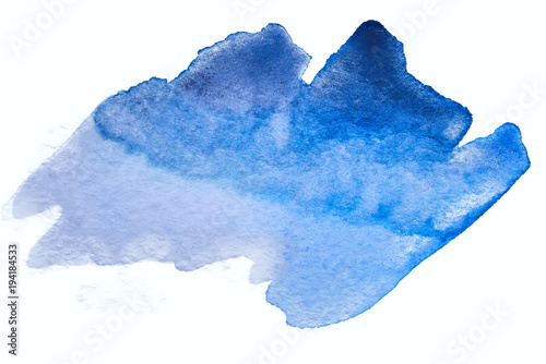 watercolor blue spot element for design with a texture of paper painted with a brush by hand.