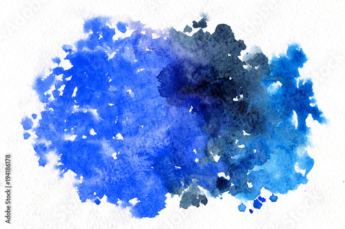 Dark blue watercolor background hand painted on white.