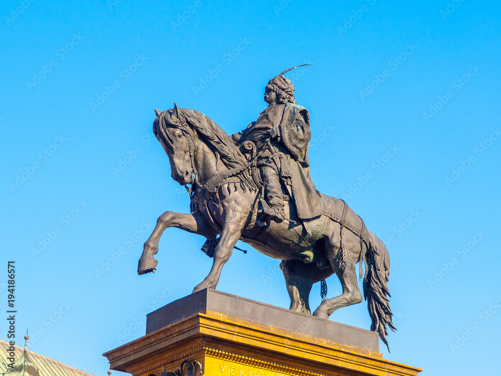 Equestrian statue of George of Podebrady, Jiri z Podebrad, in Podebrady, Czech Republic.
