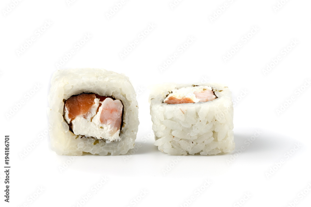 Fresh japanese sushi rolls on a white background Fresh japanese sushi rolls on a white background