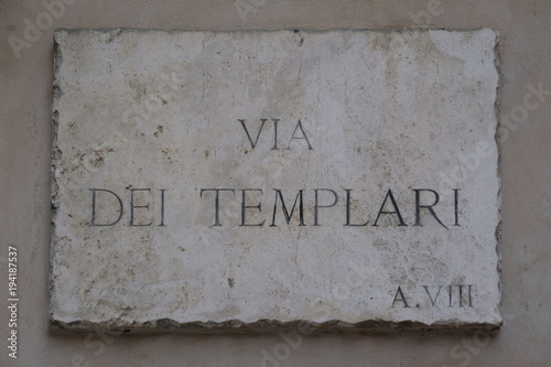Via dei Templari, old sign, Ascoli Piceno, Italy