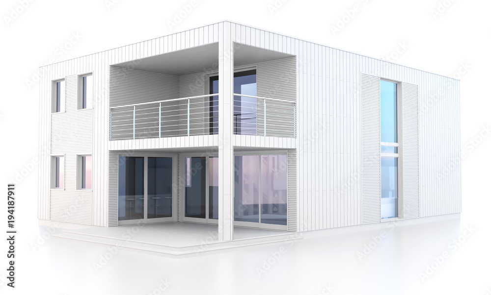 3d white modern house on white background 3D illustration