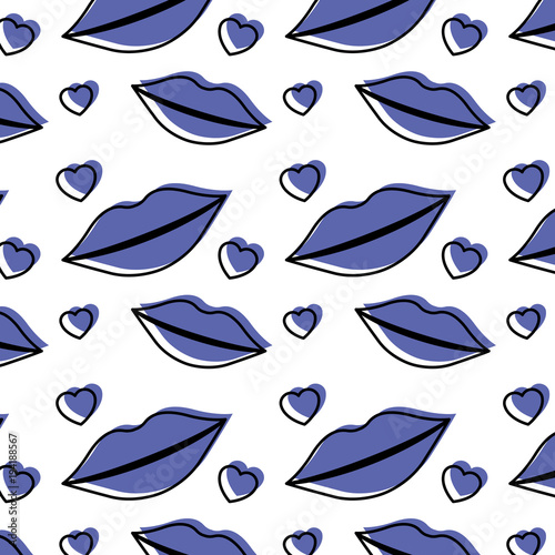 sensuality lips and hearts pattern background vector illustration design
