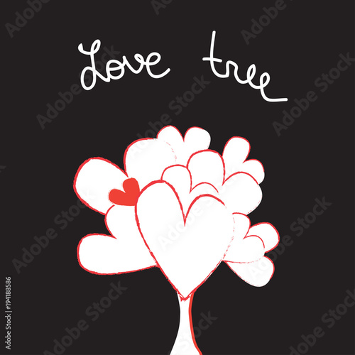 Abstract love tree. Vector heart tree. Stylized tree on black background
