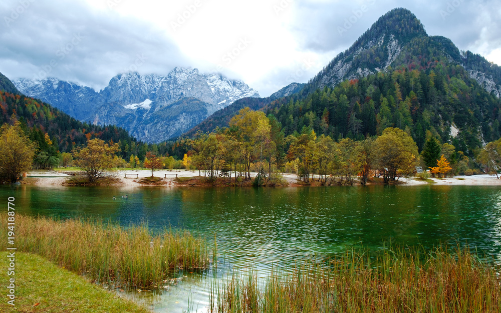 Beautiful Jasna lake on autumn color at Kranjska Gora