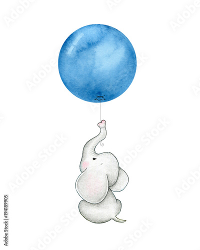 Bild auf Leinwand Baby elephant with blue balloon