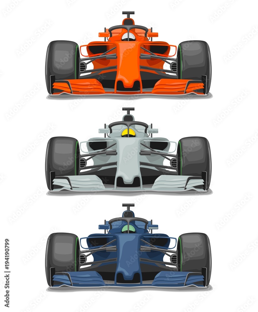 Naklejka premium Racing car with protection front view. Vector flat color illustration