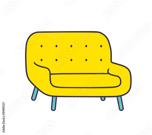 Yellow sofa vector icon isolated.
