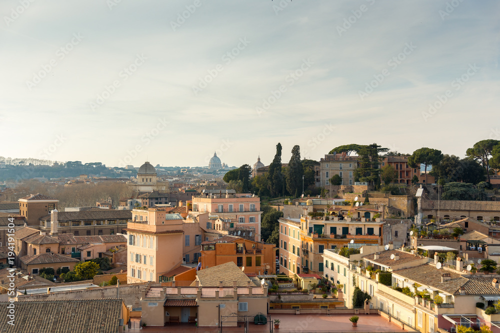 cityscape of rome italy with domes basilica monuments ruins and modern buildings