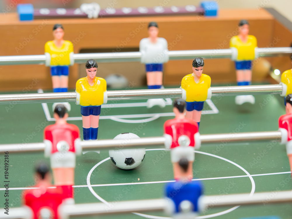 table football detail of colorful players (figurines)