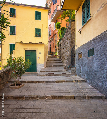 Narrow street in the old town of Riomaggiore, Italy