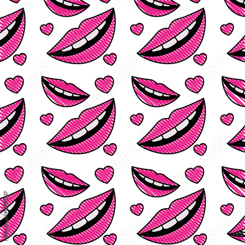 sensuality lips and hearts pattern background vector illustration design