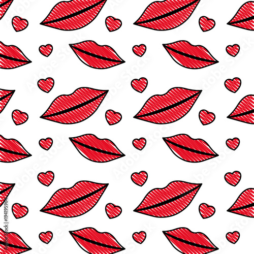 sensuality lips and hearts pattern background vector illustration design