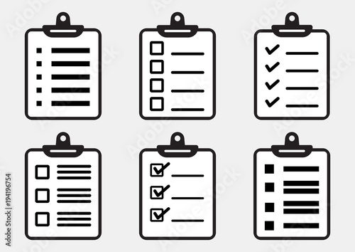 Set of clipboard or checklist icon. Vector illustration
